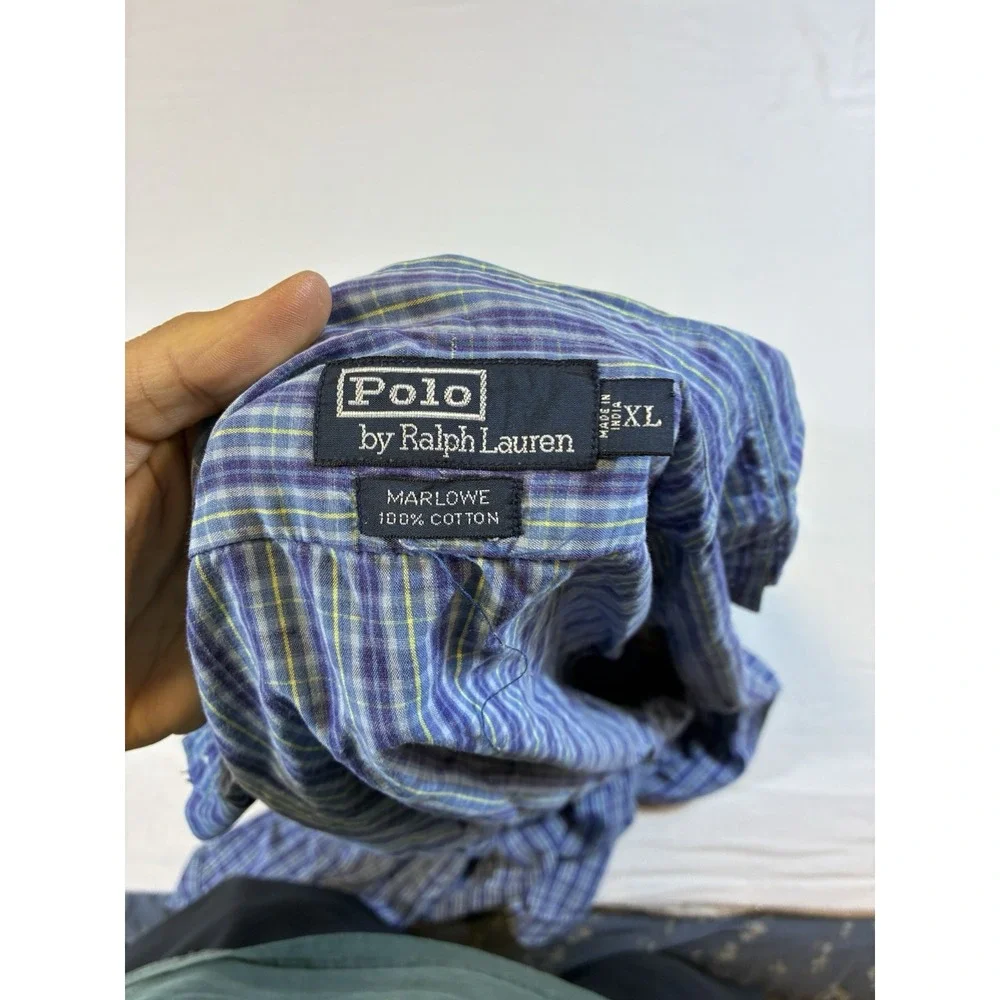 Vintage Polo Ralph Lauren Marlowe Shirt XL Mens‎ Blue Purple Plaid Button Down